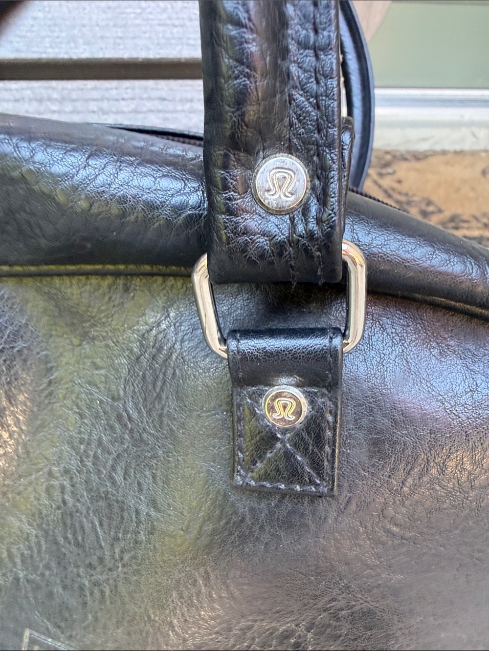 lululemon athletica Black Faux Leather Duffel with Striped Shoulder Strap, EUC!! - Picture 3 of 16